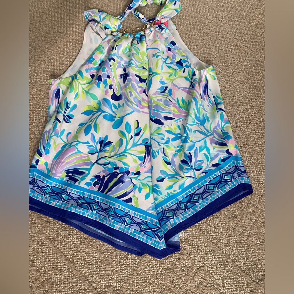 Very nice Lilly Pulitzer Floral Halter top with Blue Accents.XS